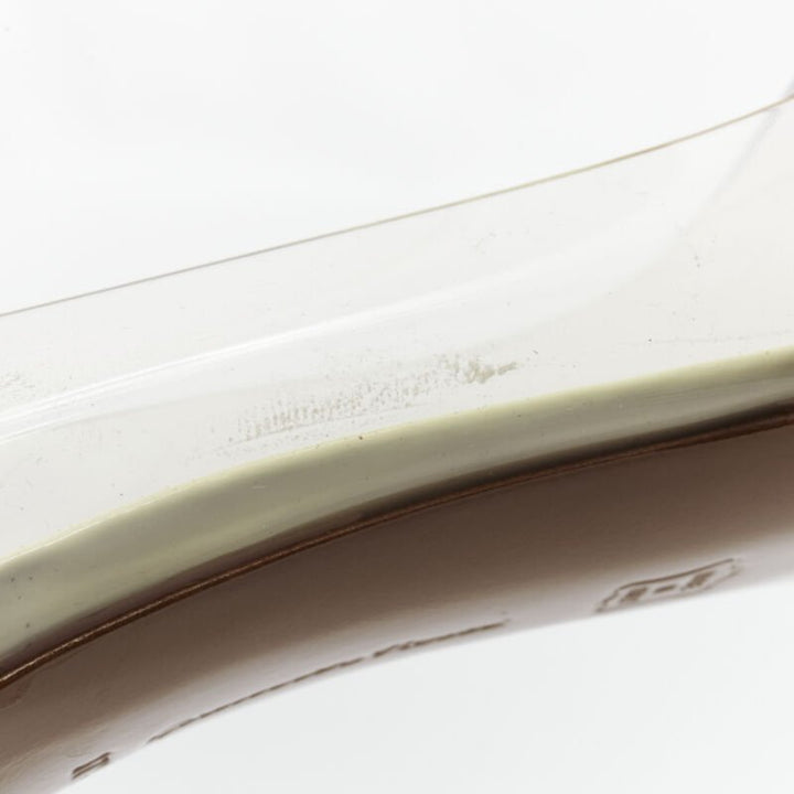 GIANVITO ROSSI Plexi Vernice Powder cream patent PVC nude toe cap heel EU37.5