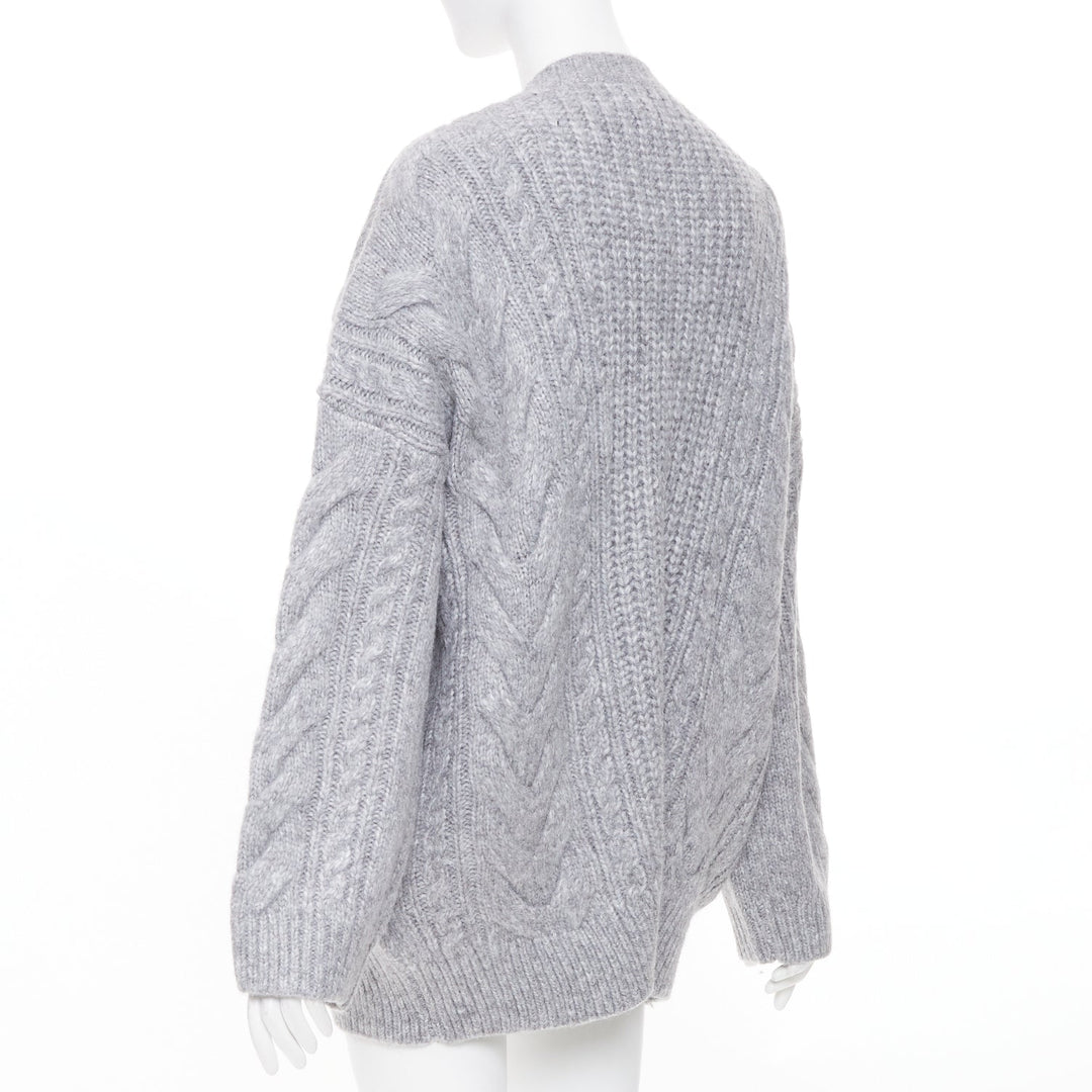 HELSA Serena grey oversized cable knit melange horn button chunky cardigan XS