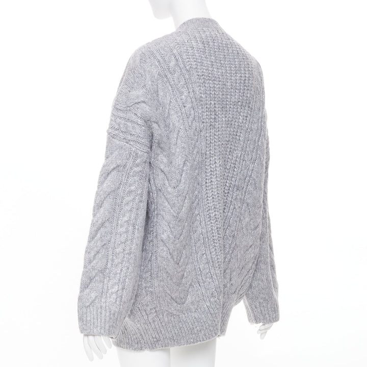 HELSA Serena grey oversized cable knit melange horn button chunky cardigan XS