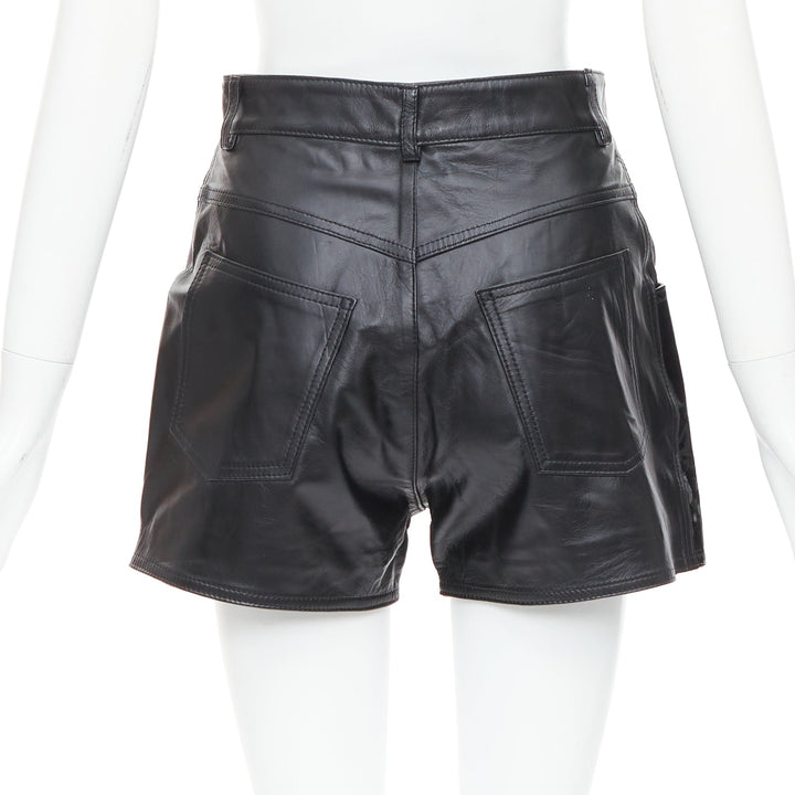 MANOKHI black genuine leather patent patch high waisted shorts FR34 XS