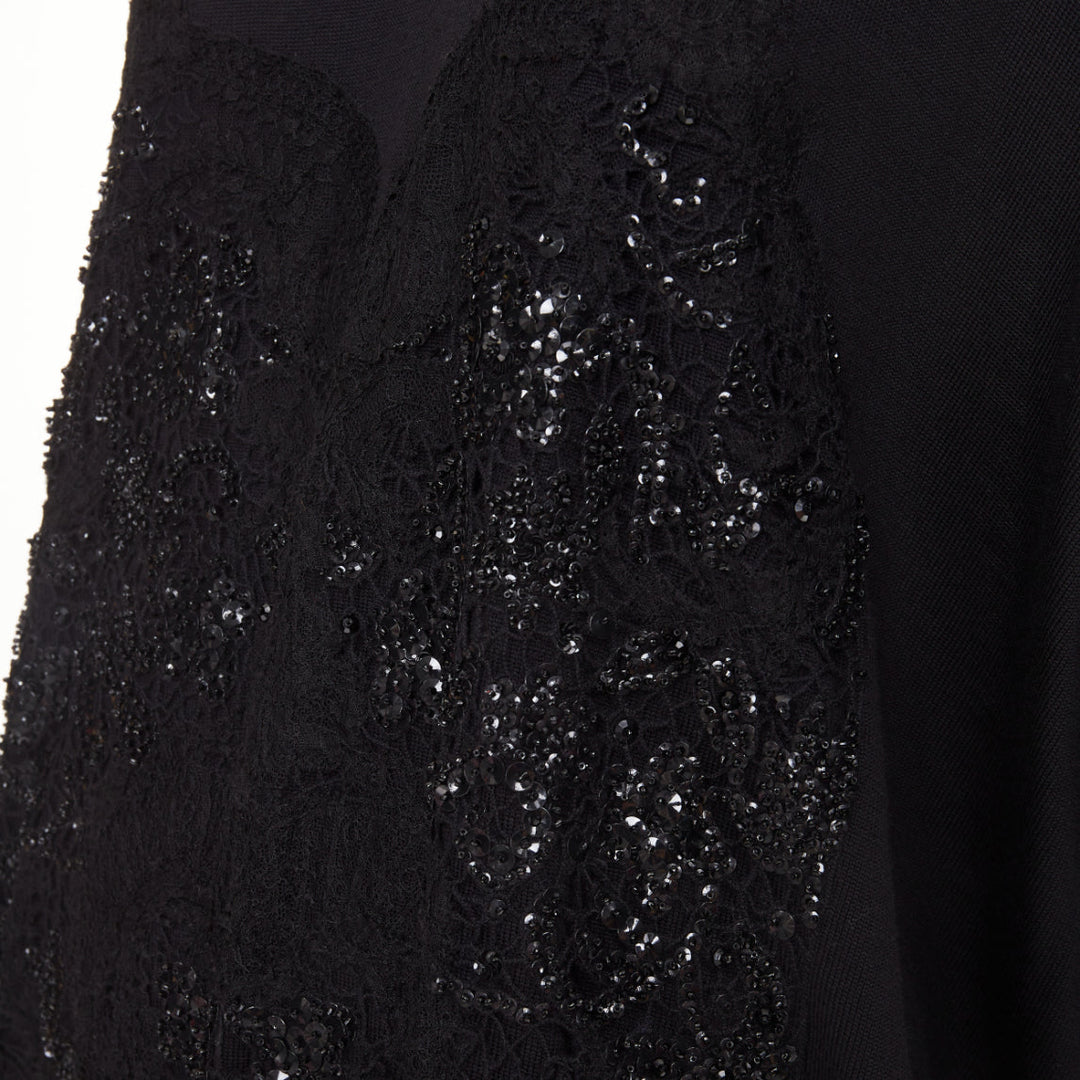 GIVENCHY black wool blend sequin lace embellished knit turtleneck tunic top M
