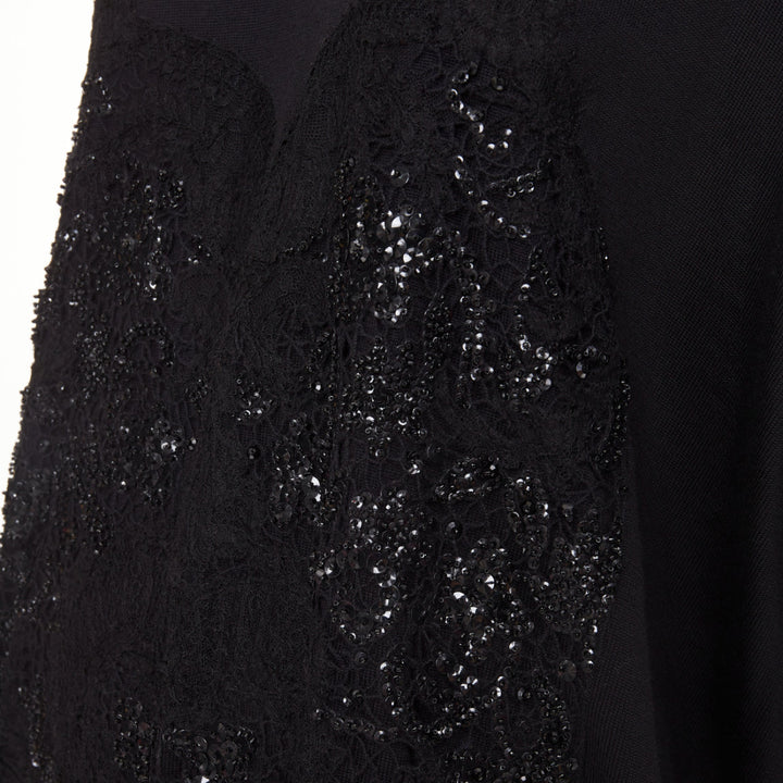 GIVENCHY black wool blend sequin lace embellished knit turtleneck tunic top M