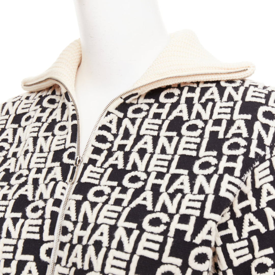 CHANEL 19A Coco Neige embossed monogram jacquard cropped bomber jacket FR34 XS