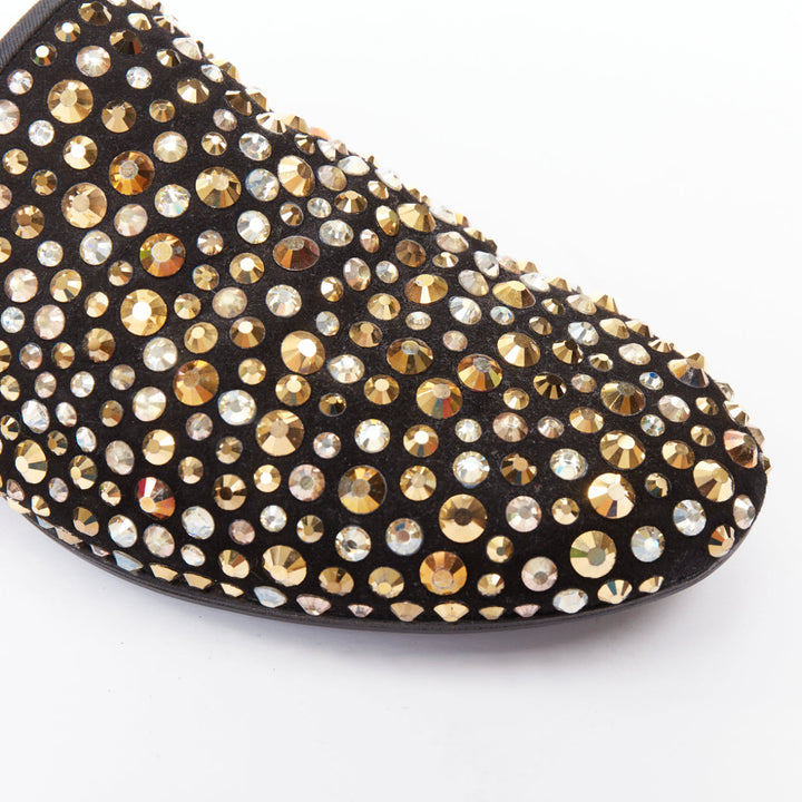 GIUSEPPE ZANOTTI Kevin black suede gold silver Swarovski crystal loafers EU43
