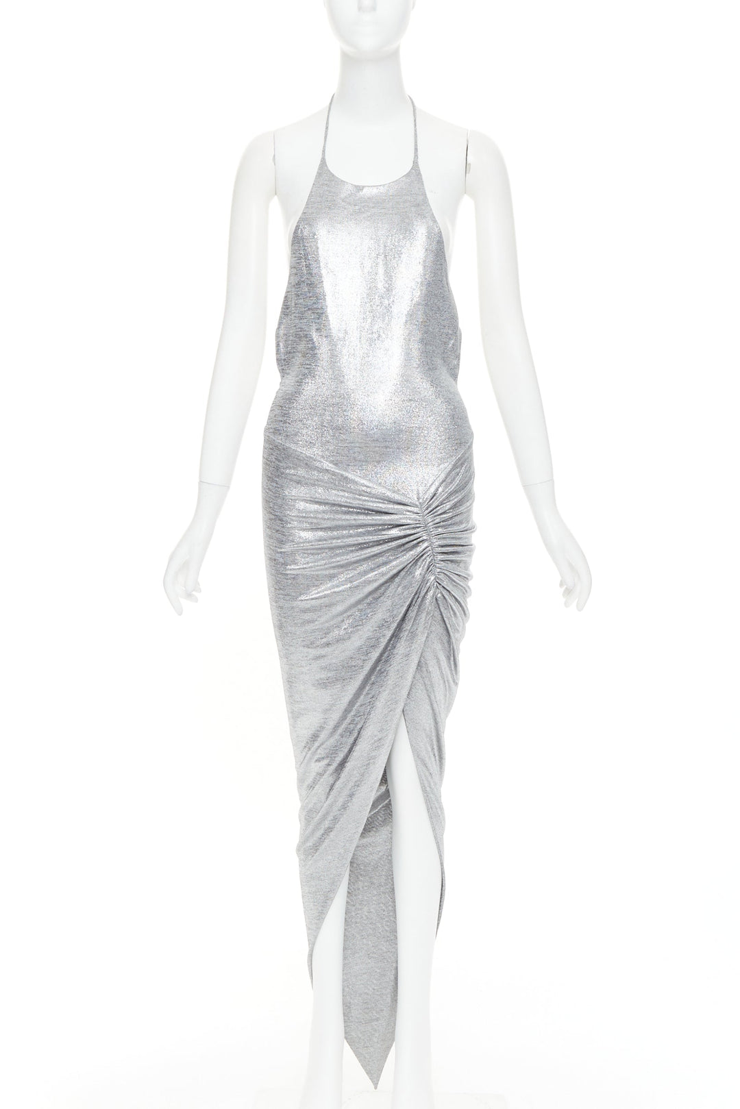 alexandre vauthier silver dress Alexandre Vauthier Ruched Silver Sequined Gown