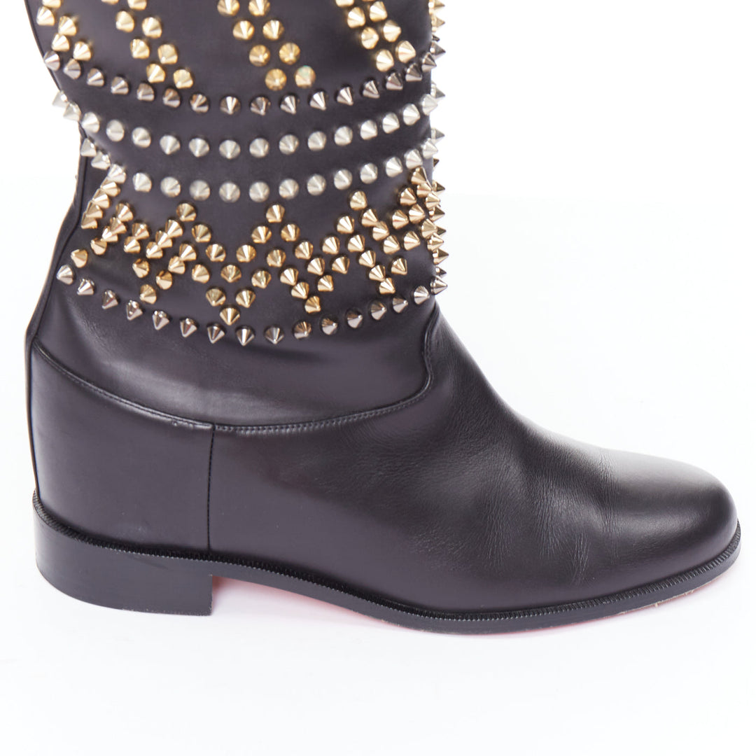 CHRISTIAN LOUBOUTIN Rom Chic black leather two tone studded long boots EU37