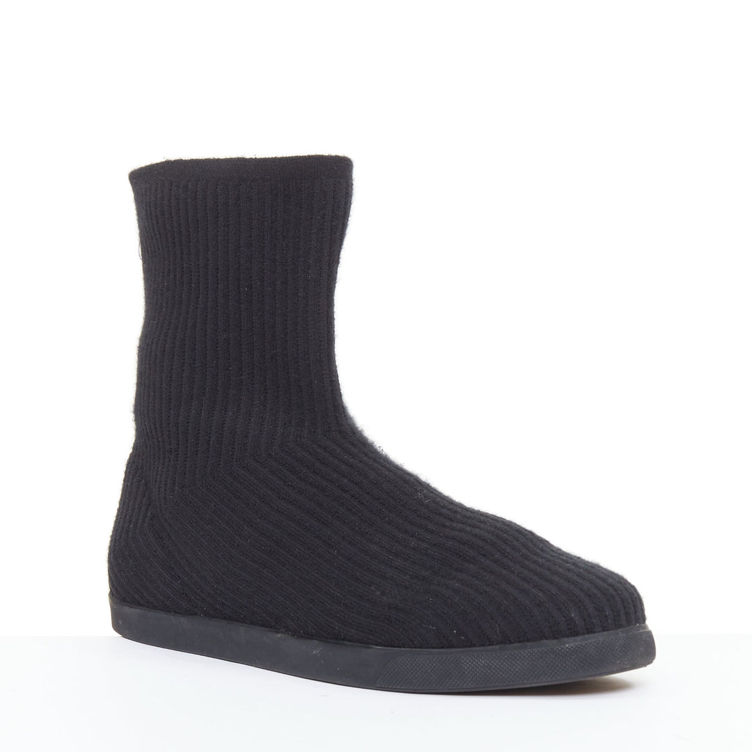 THE ROW black wooly fabric ribbed sock like knitted flat round toe boots EU37.5