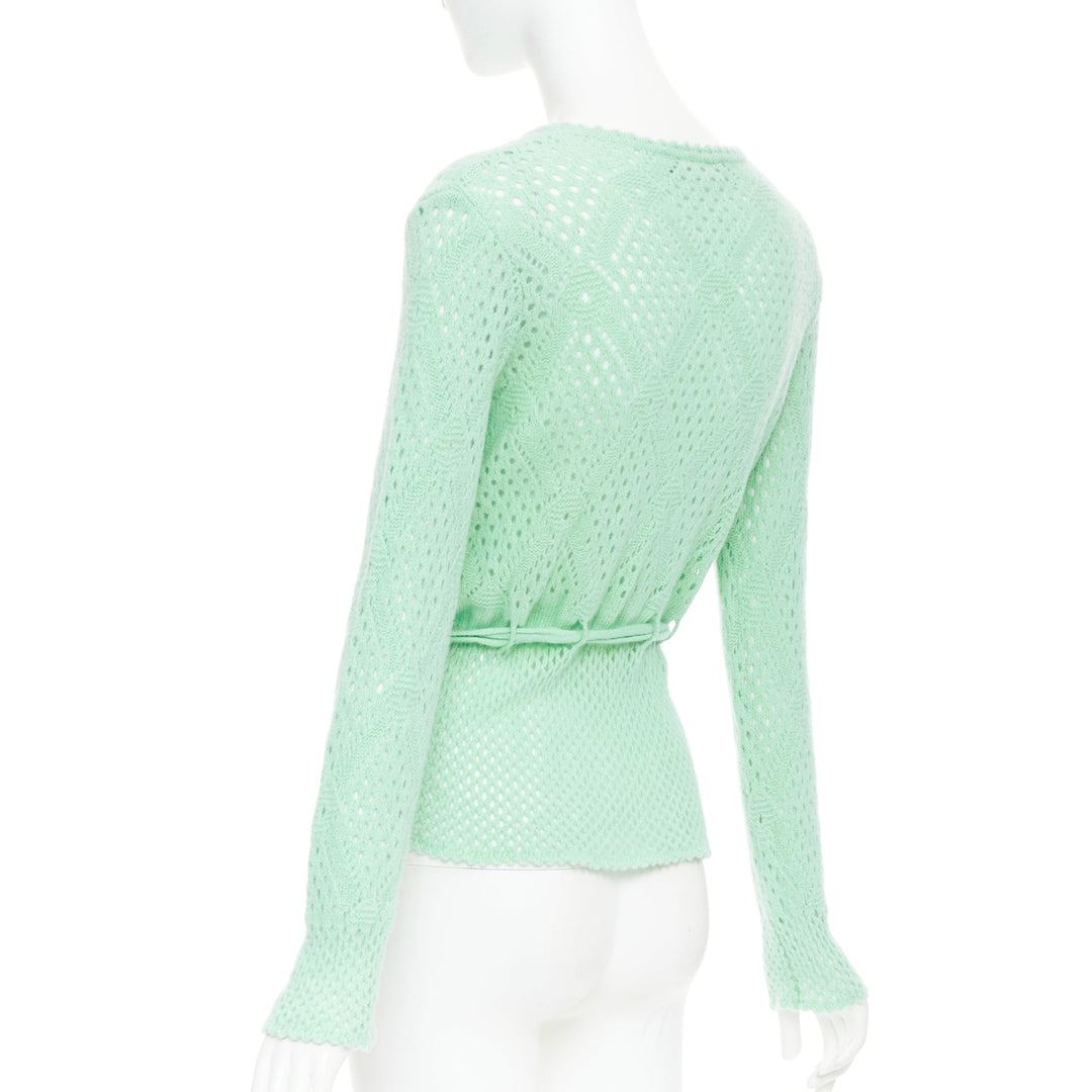 SALVATORE FERRAGAMO green virgin wool cashmere tie belt knit sweater XL