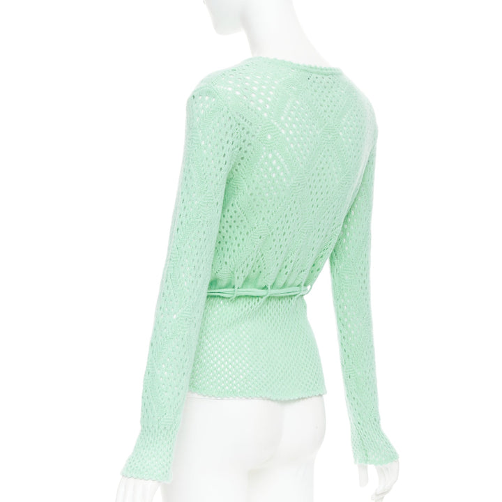 SALVATORE FERRAGAMO green virgin wool cashmere tie belt knit sweater XL