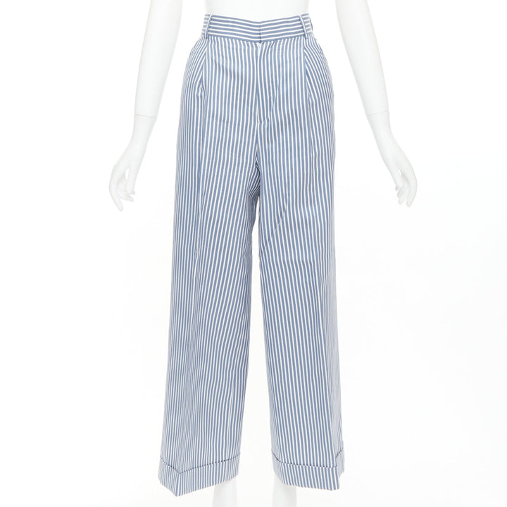 CHRISTIAN DIOR blue white silk cotton striped nautical wide pants FR32 XXS
