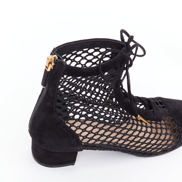 CHRISTIAN DIOR Naughtily-D black suede caged lace up ankle boots EU37.5