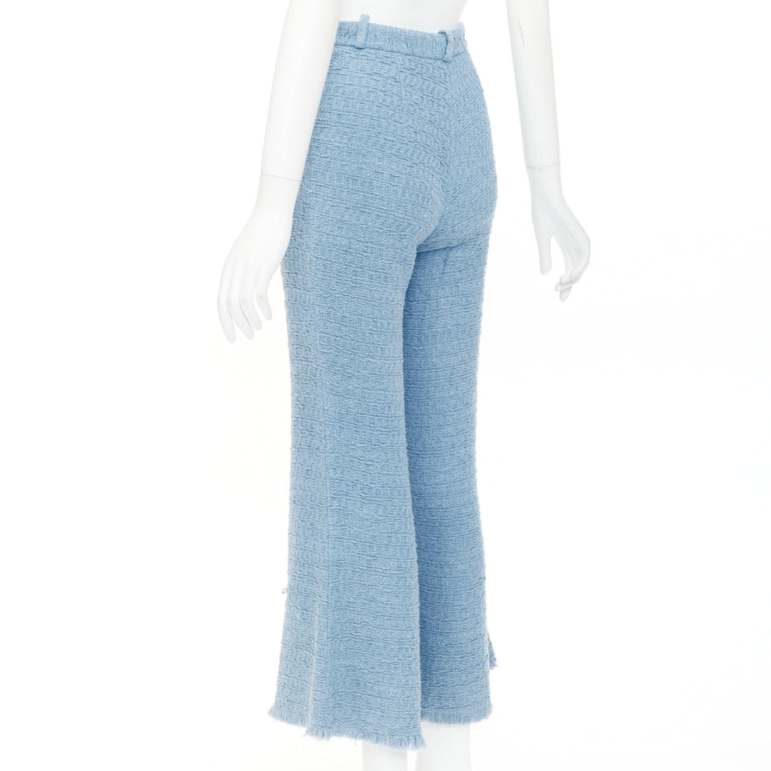 OSCAR DE LA RENTA 2023 Tanzanite blue tweed high waisted cropped pants US0 XS