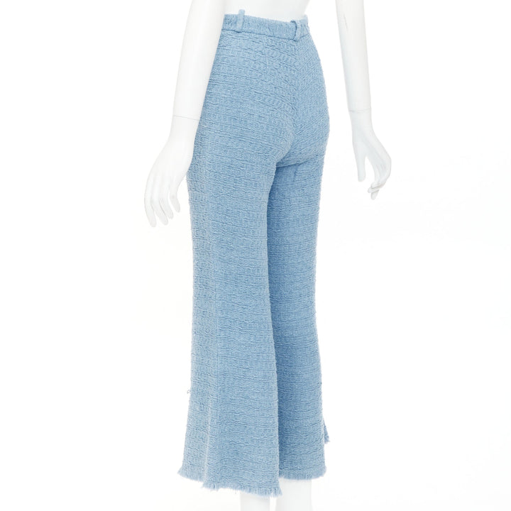 OSCAR DE LA RENTA 2023 Tanzanite blue tweed high waisted cropped pants US0 XS
