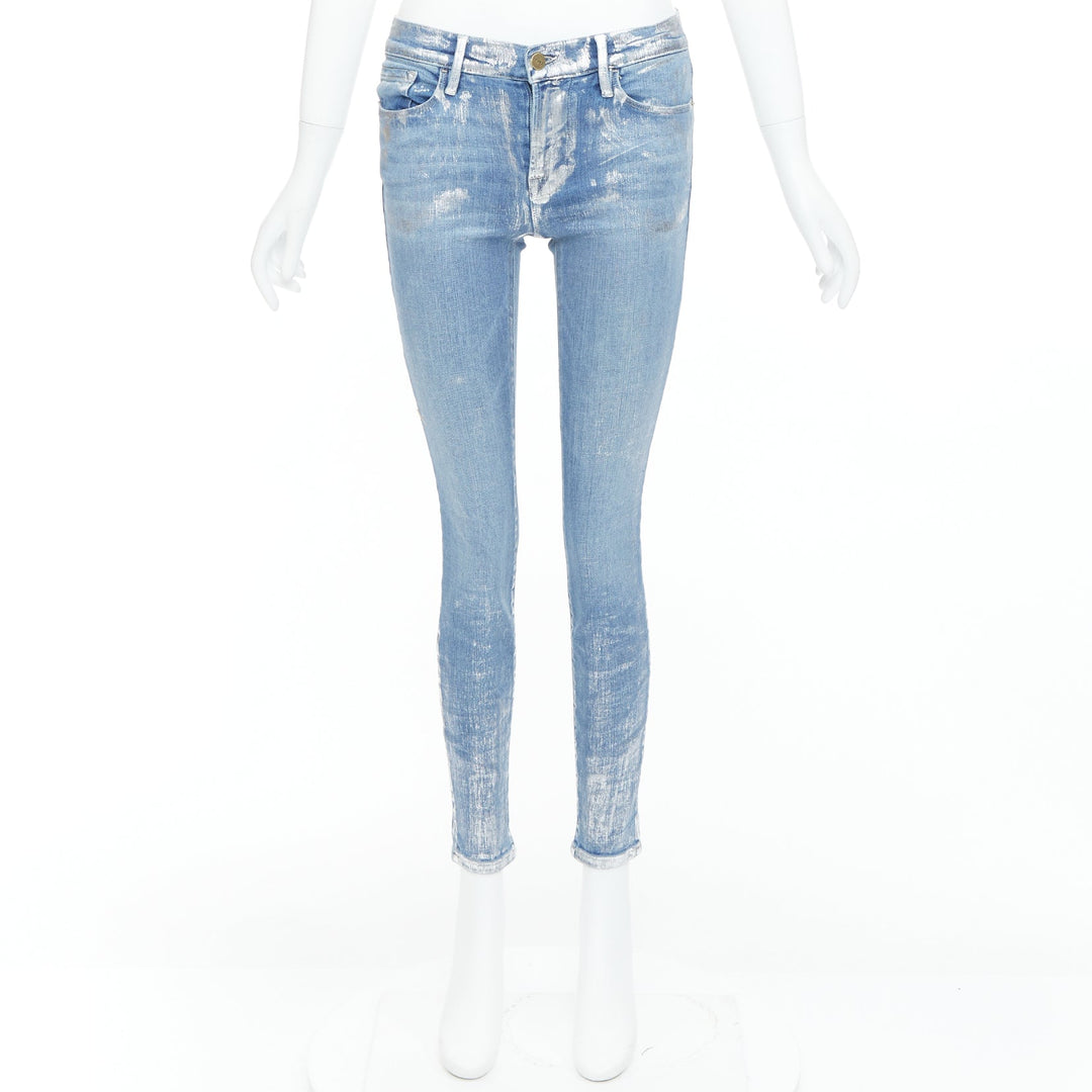 FRAME Le Skinny de Jeanne metallic silver coated blue jeans 25"