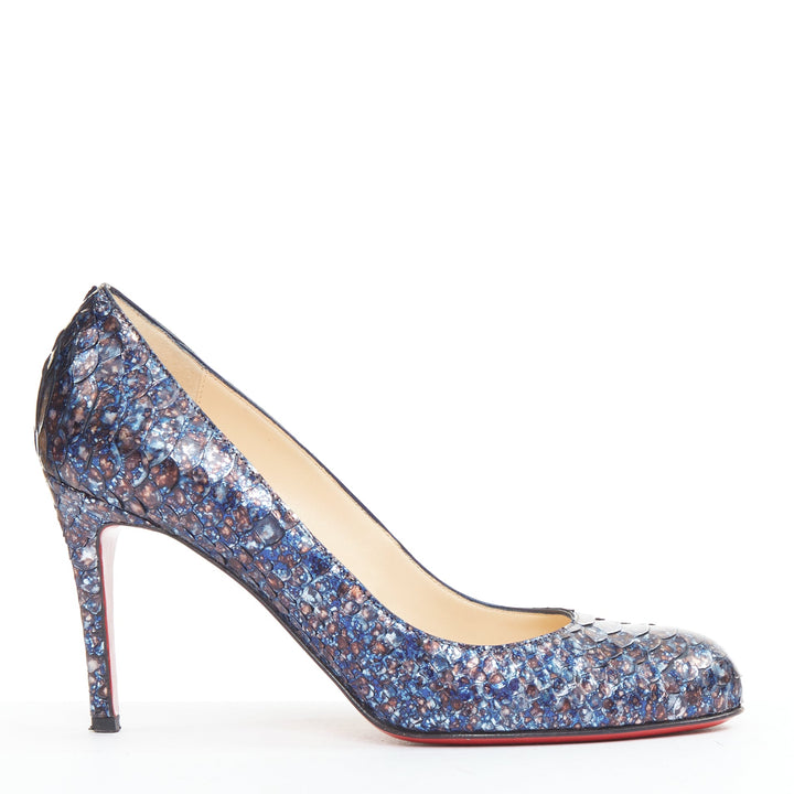 CHRISTIAN LOUBOUTIN Simple Pump 85 Acid Blue scaled almond toe pump EU37.5