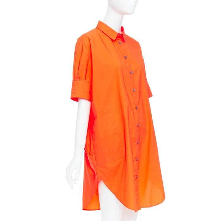 ACNE STUDIOS 2016 Lash Tech Pop neon orange cotton shirt dress FR34 XS