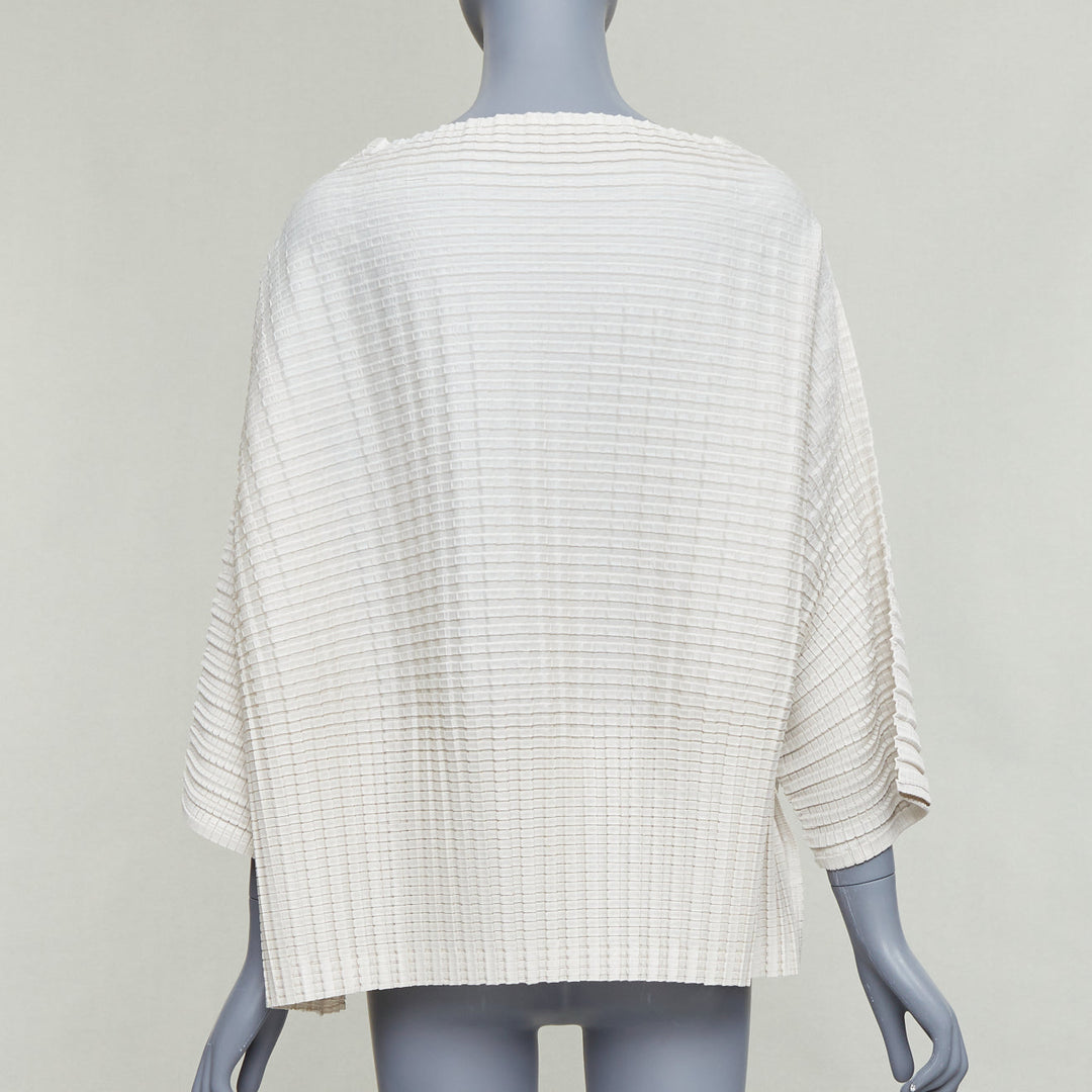 ISSEY MIYAKE Pleats Please steel grey crinkled batwing bateau  top JP3 L