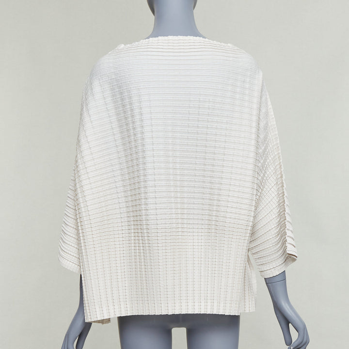 ISSEY MIYAKE Pleats Please steel grey crinkled batwing bateau  top JP3 L