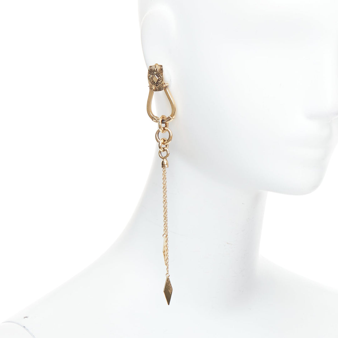 ETRO gold ethnic carvings charm chain drop clip on earring Single