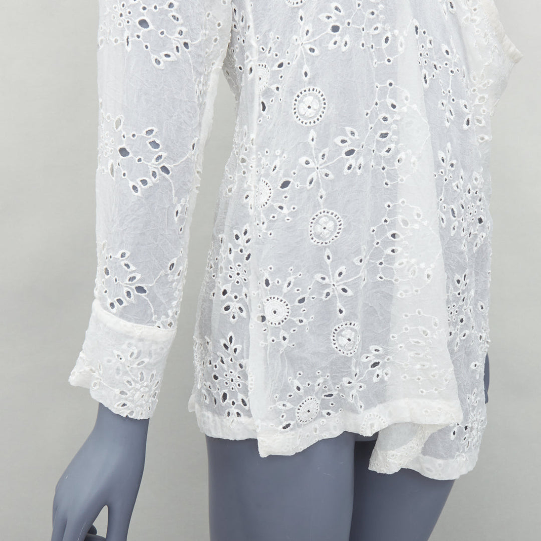 ANN DEMEULEMEESTER Carlatti cream silk blend eyelet drape top FR34 XS
