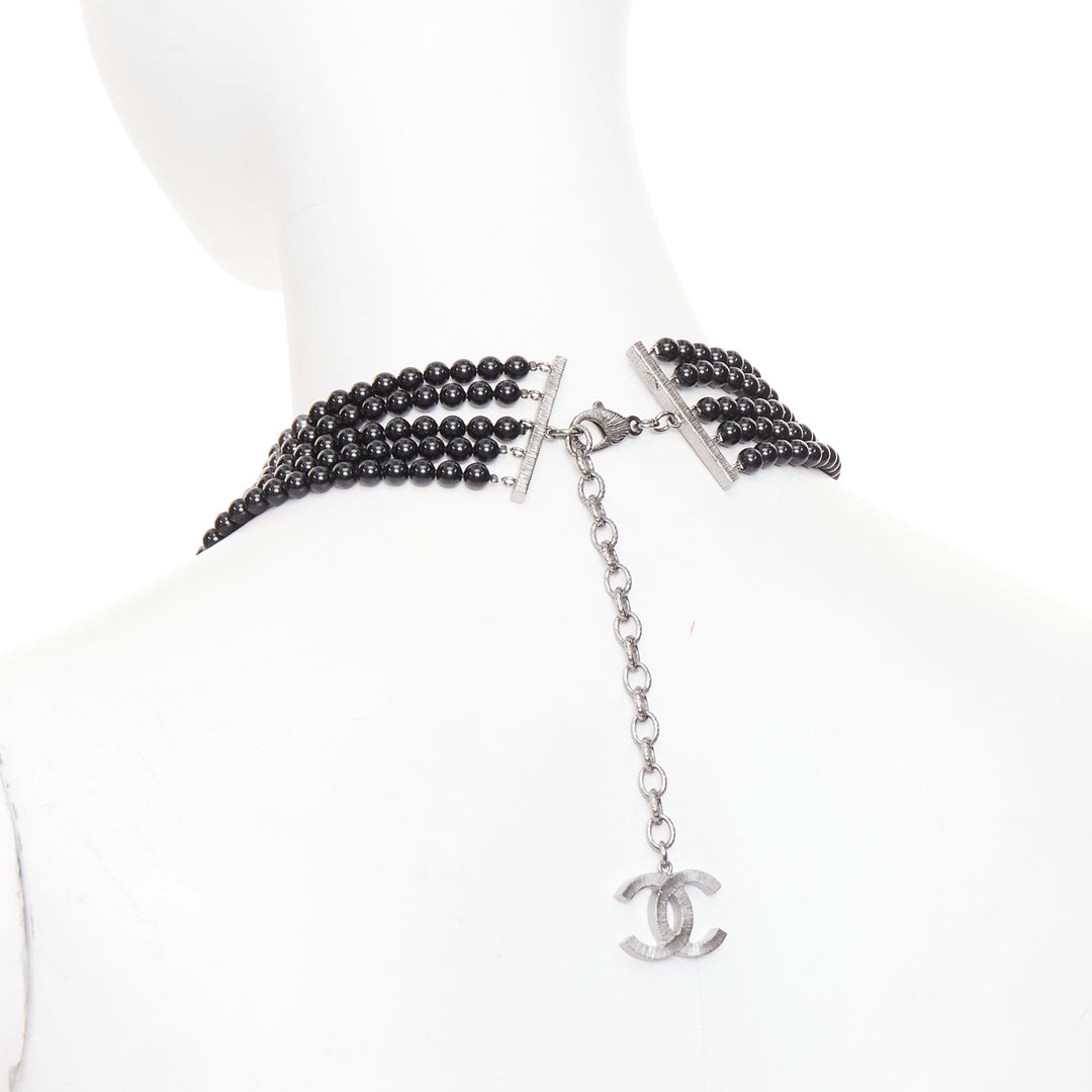 CHANEL 13B black white grey ombre CC multi-strand resin pearl collar necklace