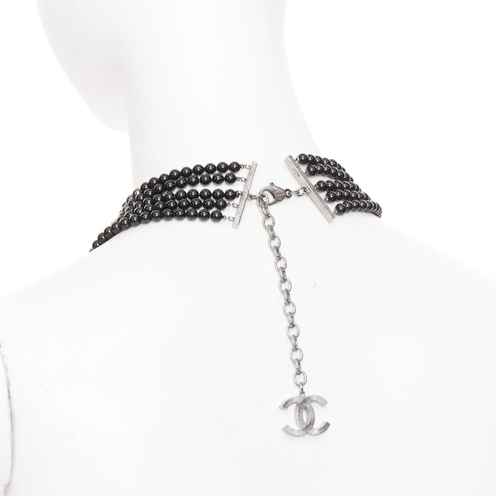 CHANEL 13B black white grey ombre CC multi-strand resin pearl collar necklace