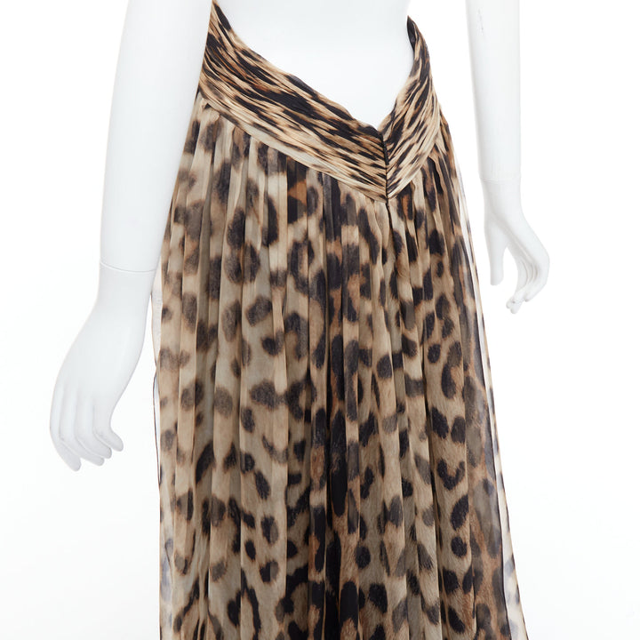 ROBERTO CAVALLI 2014 Runway brown leopard 100% silk cut out gown IT40 S