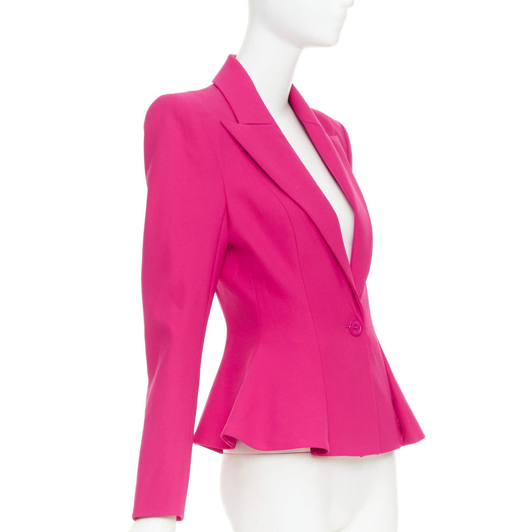 ALEXANDRE VAUTHIER hibiscus pink padded shoulder wasp waist peplum blazer S