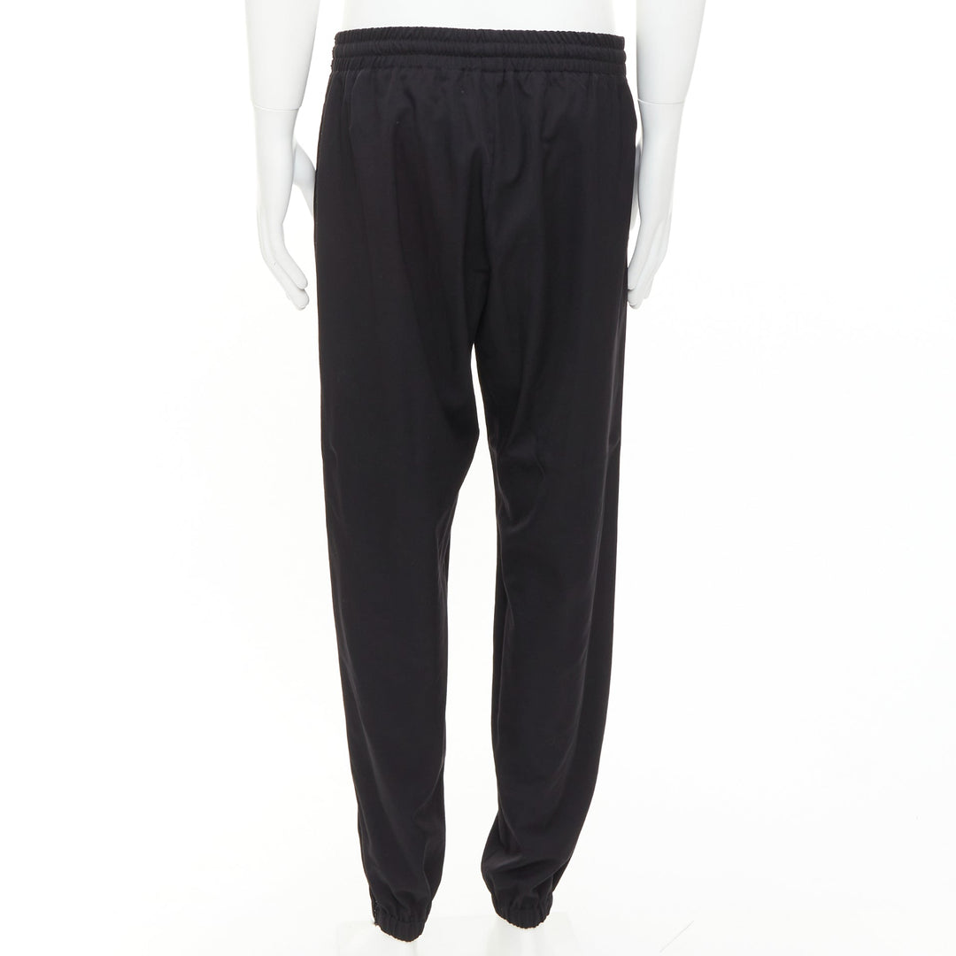 SAINT LAURENT 2018 black virgin wool beaded trim drawstring jogger pants FR48 M