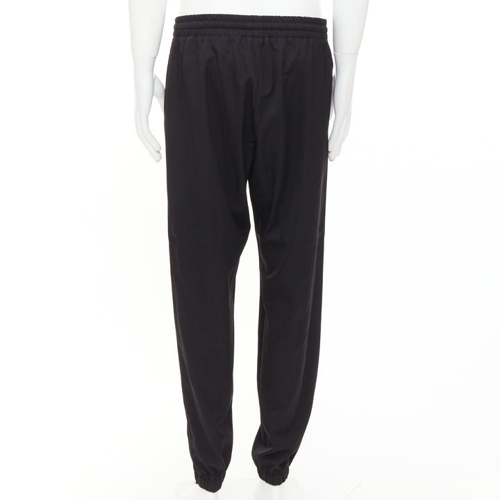 SAINT LAURENT 2018 black virgin wool beaded trim drawstring jogger pants FR48 M
