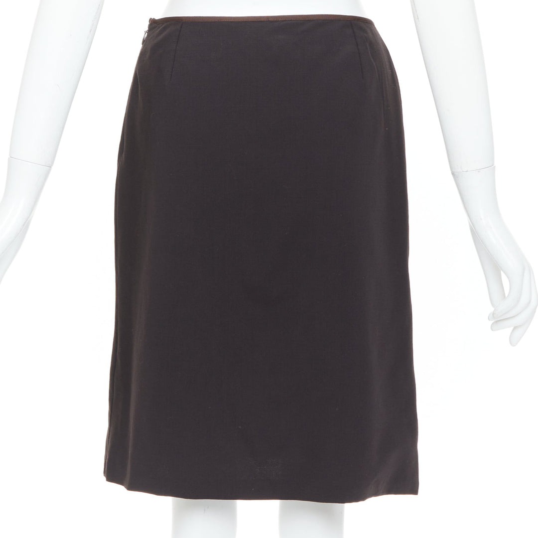 FENDI Vintage brown minimalist mid rise straight knee pencil skirt IT38 XS