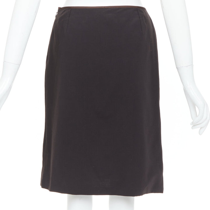FENDI Vintage brown minimalist mid rise straight knee pencil skirt IT38 XS