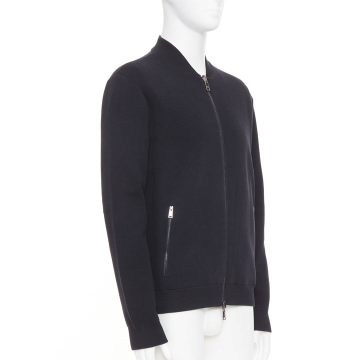 EMPORIO ARMANI Reversible black cotton full zip silver logo bomber jacket XL