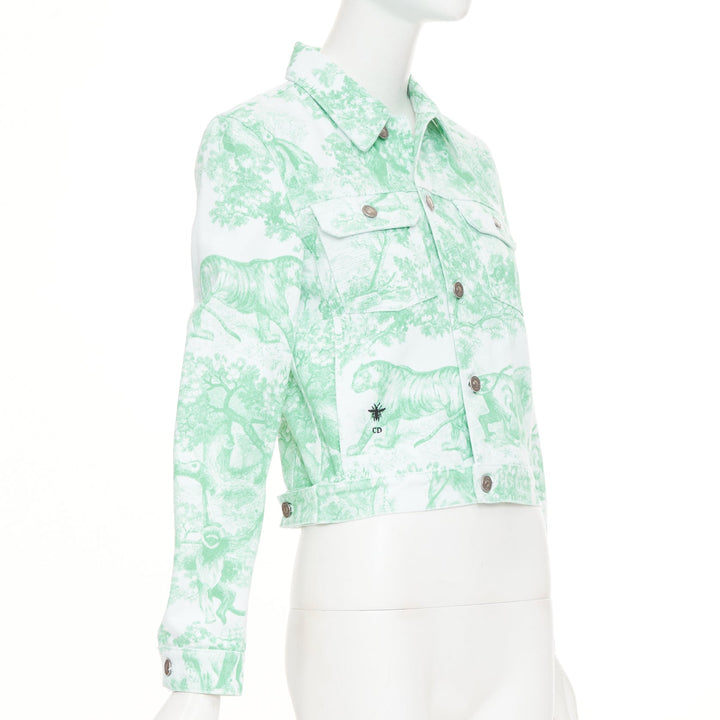 DIOR 2024 Dioriviera Toile de Jouy Sauvage white aquamarina denim jacket FR34 XS