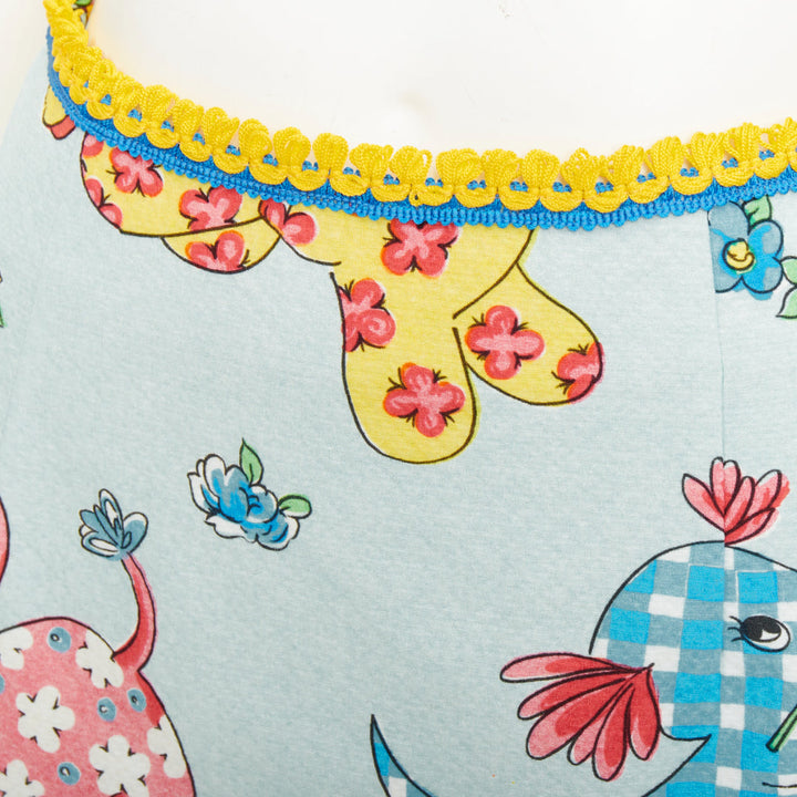 MOSCHINO 2022 Runway Calico Animals Piquet Nursery blue mini skirt IT38 XS