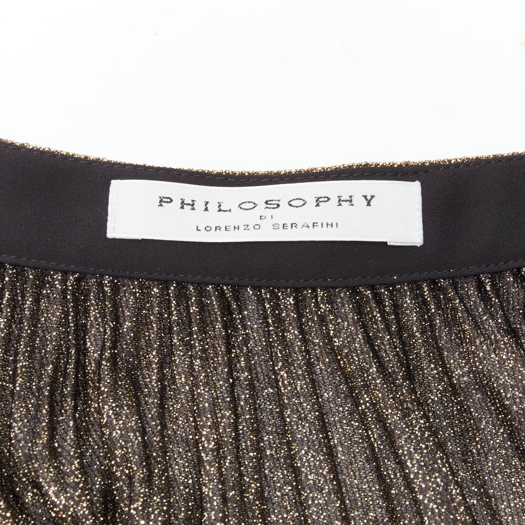 PHILOSOPHY LORENZO SERAFINI metallic gold silver lurex turtleneck skirt set S