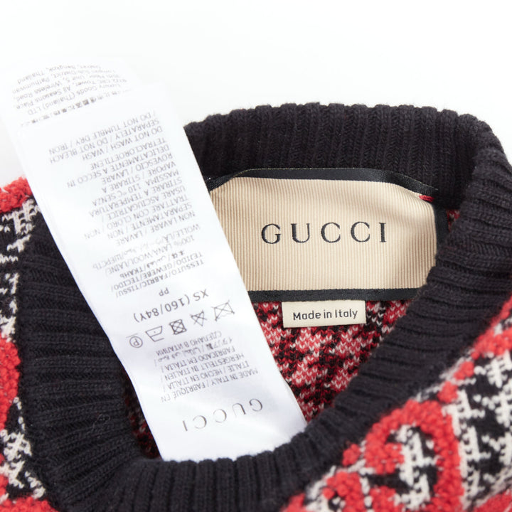 GUCCI 2023 red black Giant Monogram houndstooth intarsia crop sweater XS