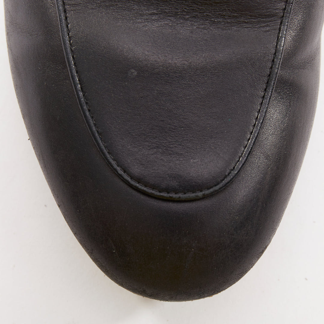 GUCCI Princetown brown fur lined black leather mule loafer EU38