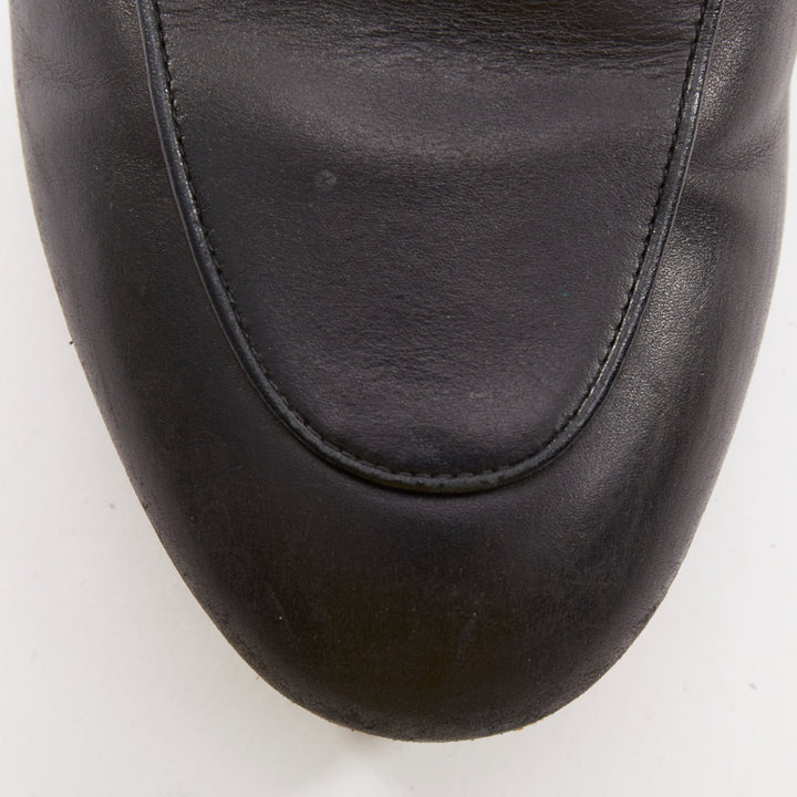 GUCCI Princetown brown fur lined black leather mule loafer EU38