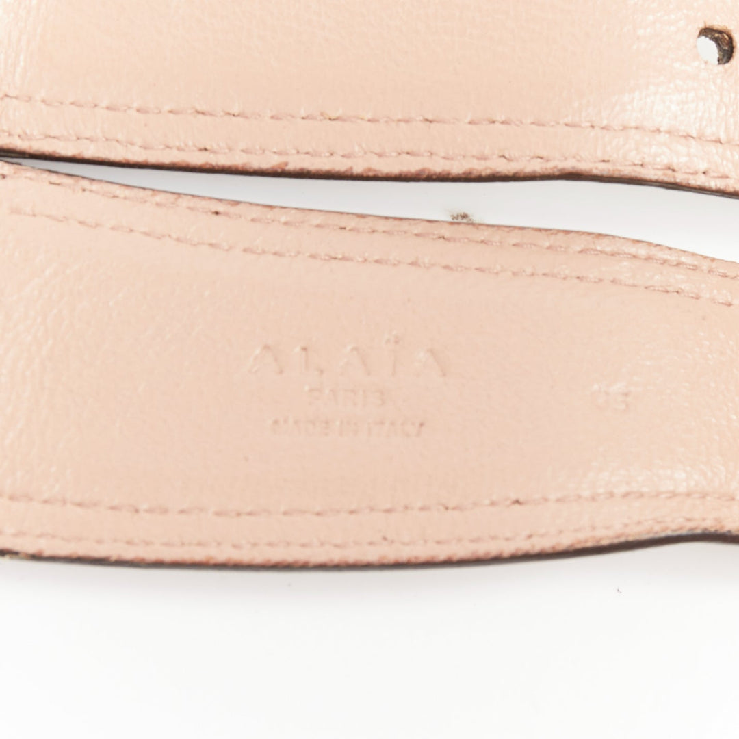 ALAIA white leather punctured perforated cinched waist wide belt 65cm