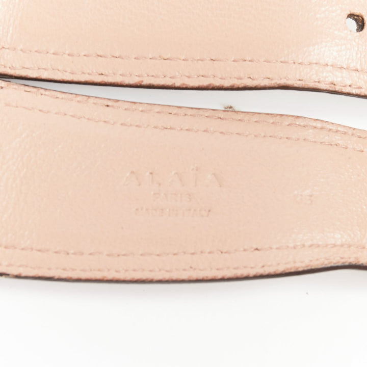 ALAIA white leather punctured perforated cinched waist wide belt 65cm