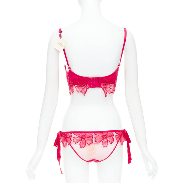 AGENT PROVOCATEUR Serephina red floral lace cotton trim bow lingerie set 86B M