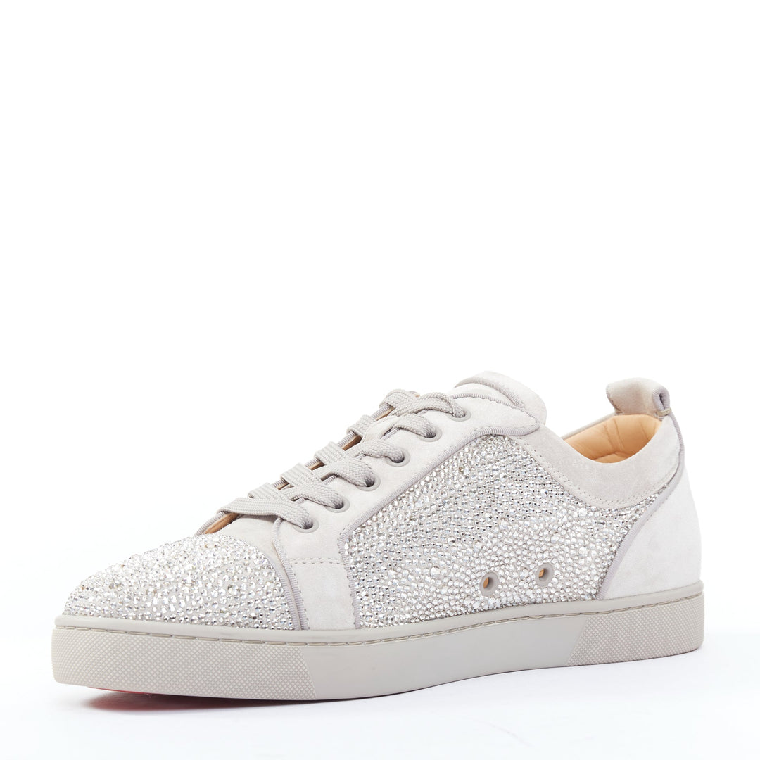 CHRISTIAN LOUBOUTIN Louis Junior Strass Flat silver crystal grey sneaker EU44