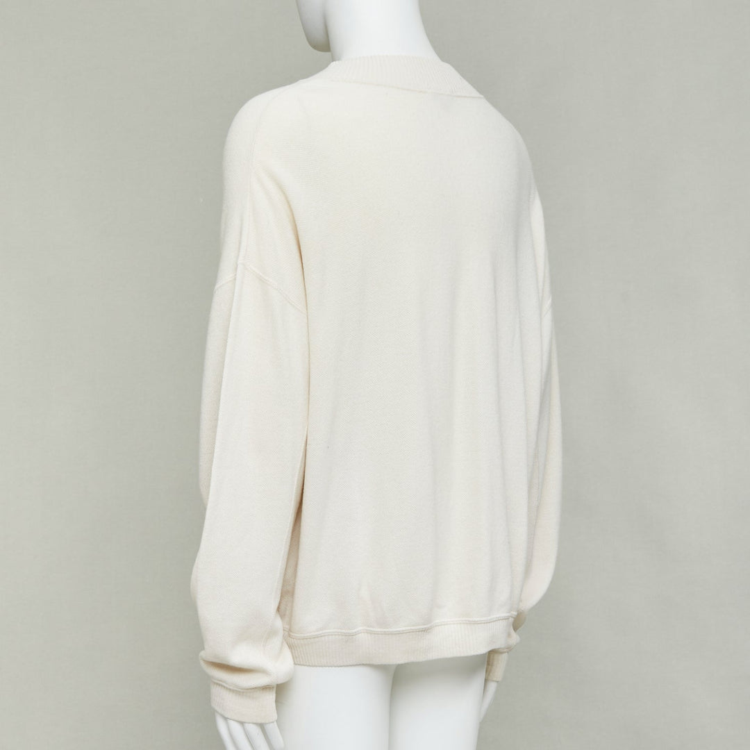 GIORGIO ARMANI cream wool blend button neck long sleeve sweater