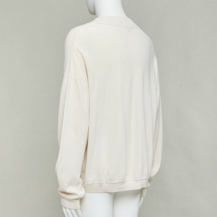 GIORGIO ARMANI cream wool blend button neck long sleeve sweater