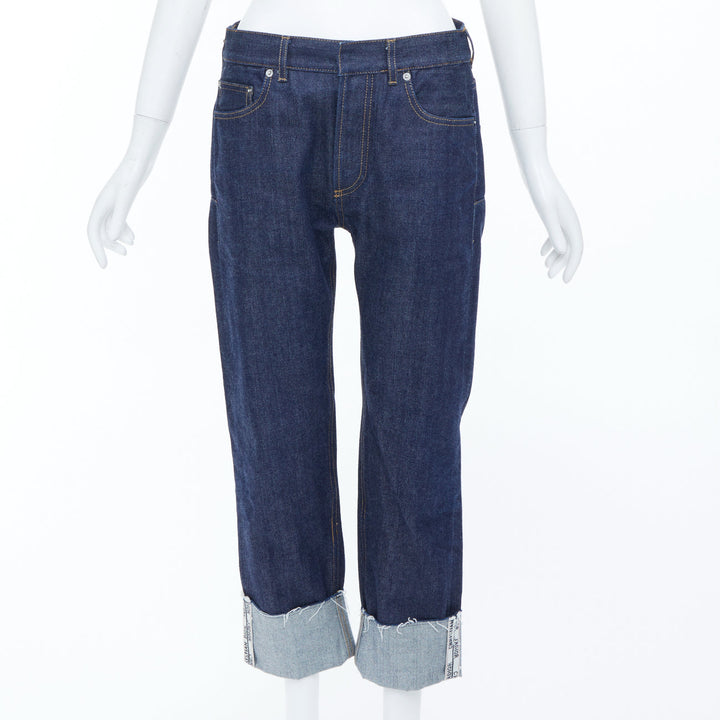 CHRISTIAN DIOR oblique cuffed indigo cotton raw boyfriend pants jeans FR36