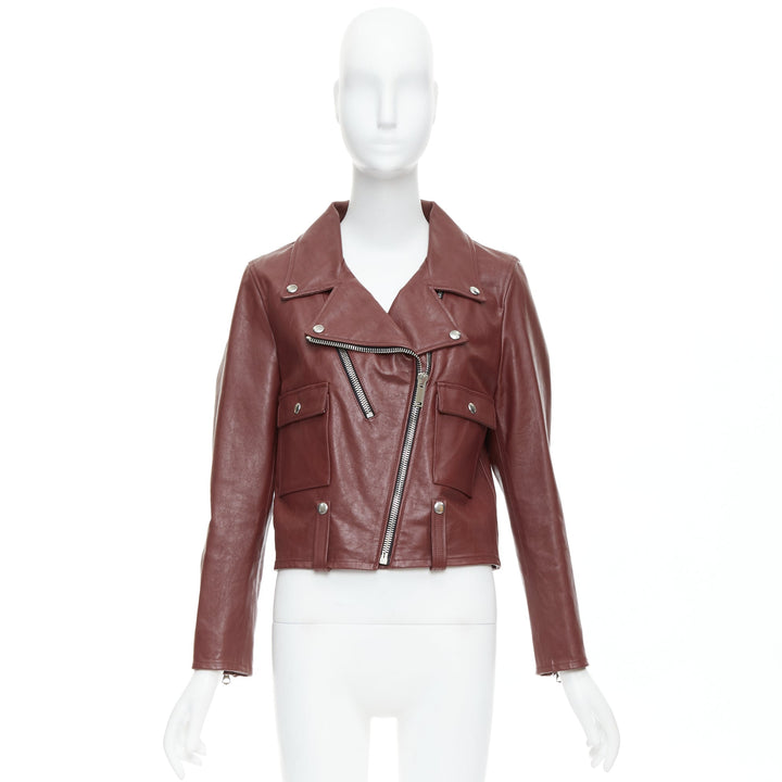 GOLDEN GOOSE Life burgundy calfskin leather cropped biker jacket M