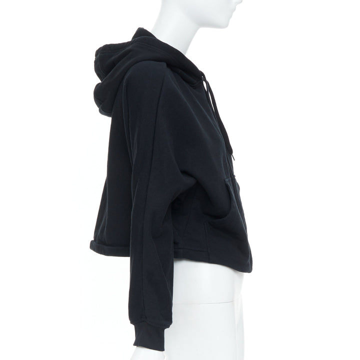 PRADA 2021 tonal black cotton knit triangle logo zip up cropped hoodie jacket S