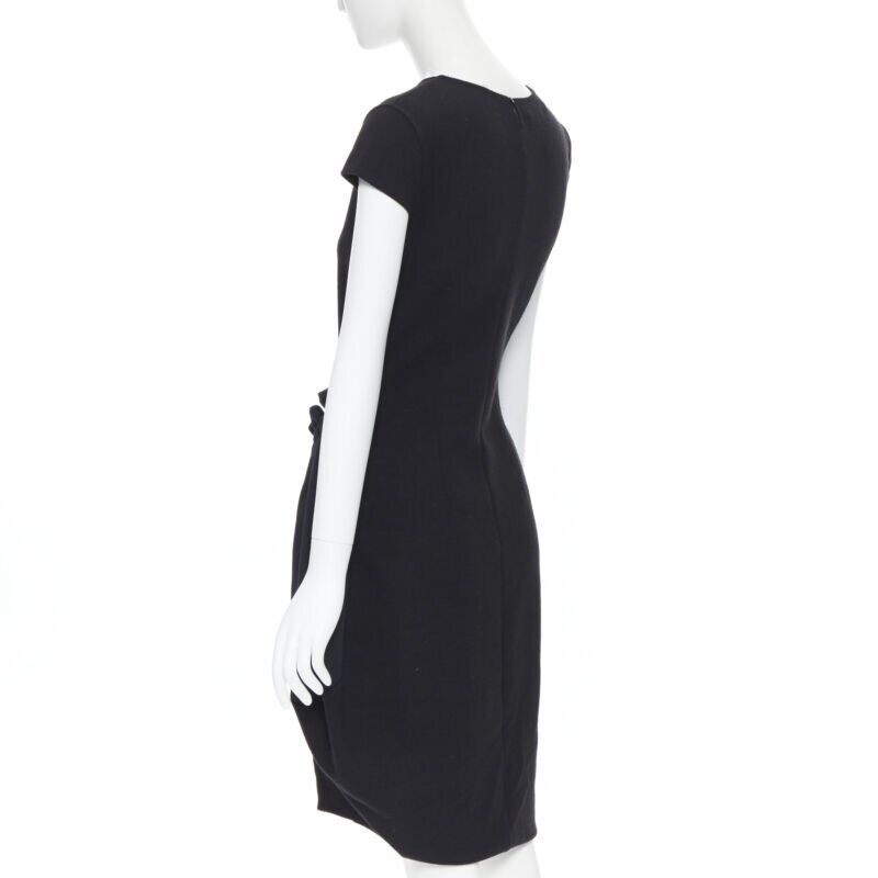 YVES SAINT LAURENT AW09 black cap sleeve ruched tie front bubble hem dress FR38