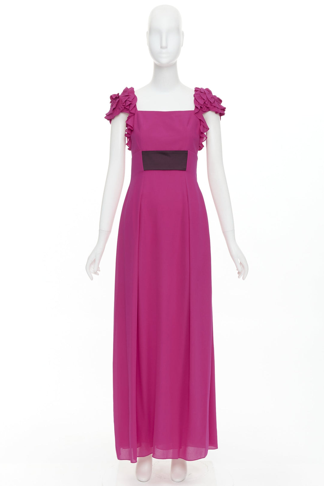 ESCADA Vintage fuchsia pink black silk rose applique midi gown FR34 XS
